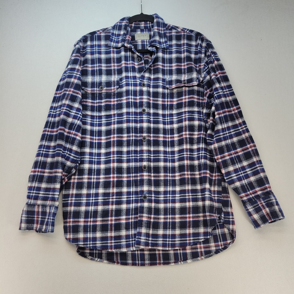Jachs Flannel Shirt Mens Large Blue Plaid Long Sleeve Cotton Casual Button Down
